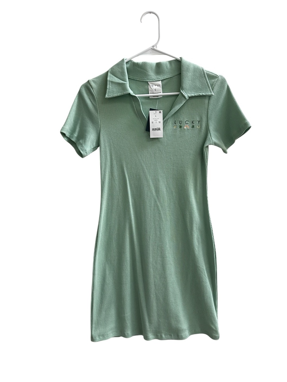 NWT Zoe + Liv Grayed Jade Polo Dress with Subtle Embroidery